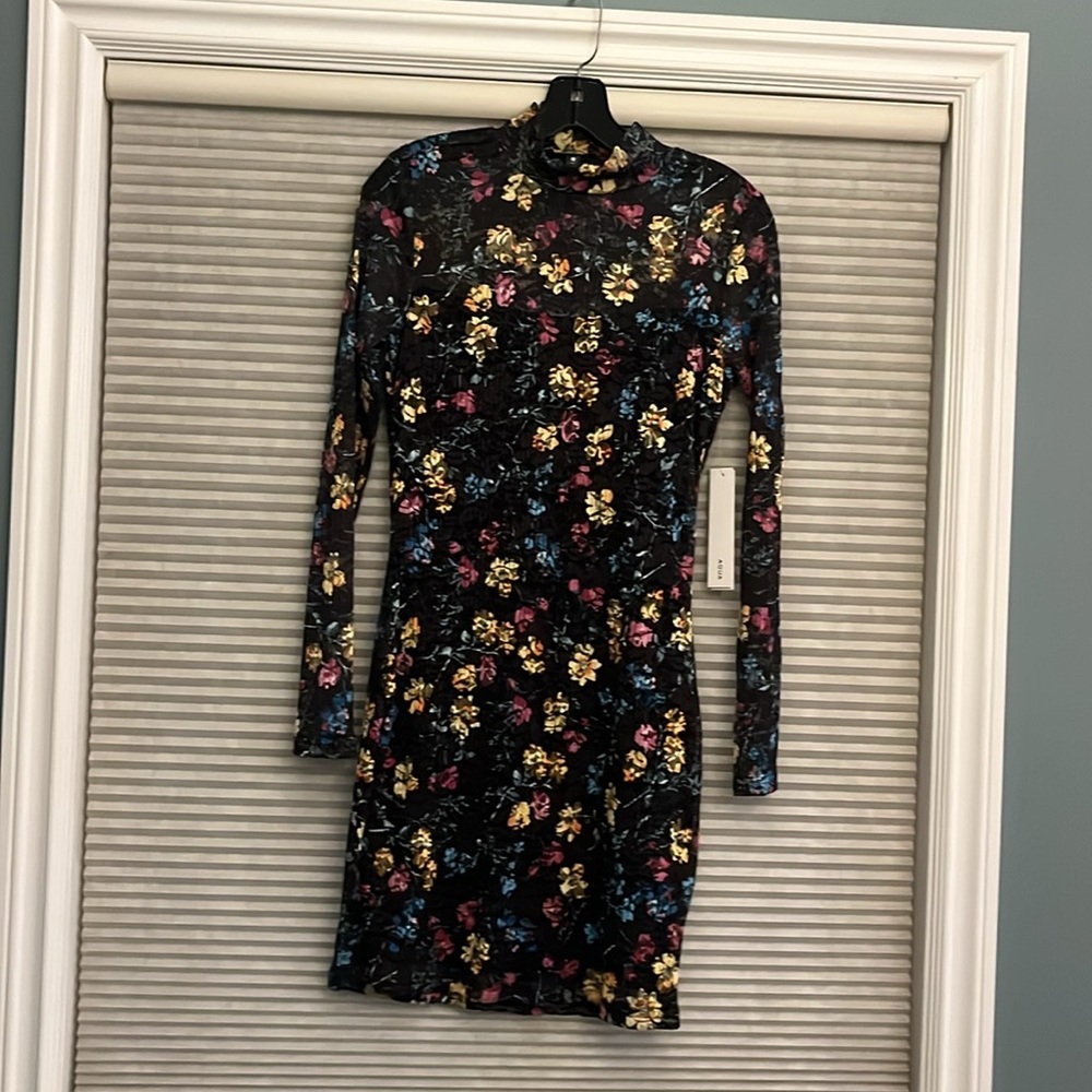 AQUA Puckered Lace Dress Floral/Mulit - Picture 12 of 14